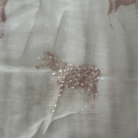 Chic Cream and Pink Zebra Oversized Scarf with Pom Poms and Bling - Picture 6 of 9